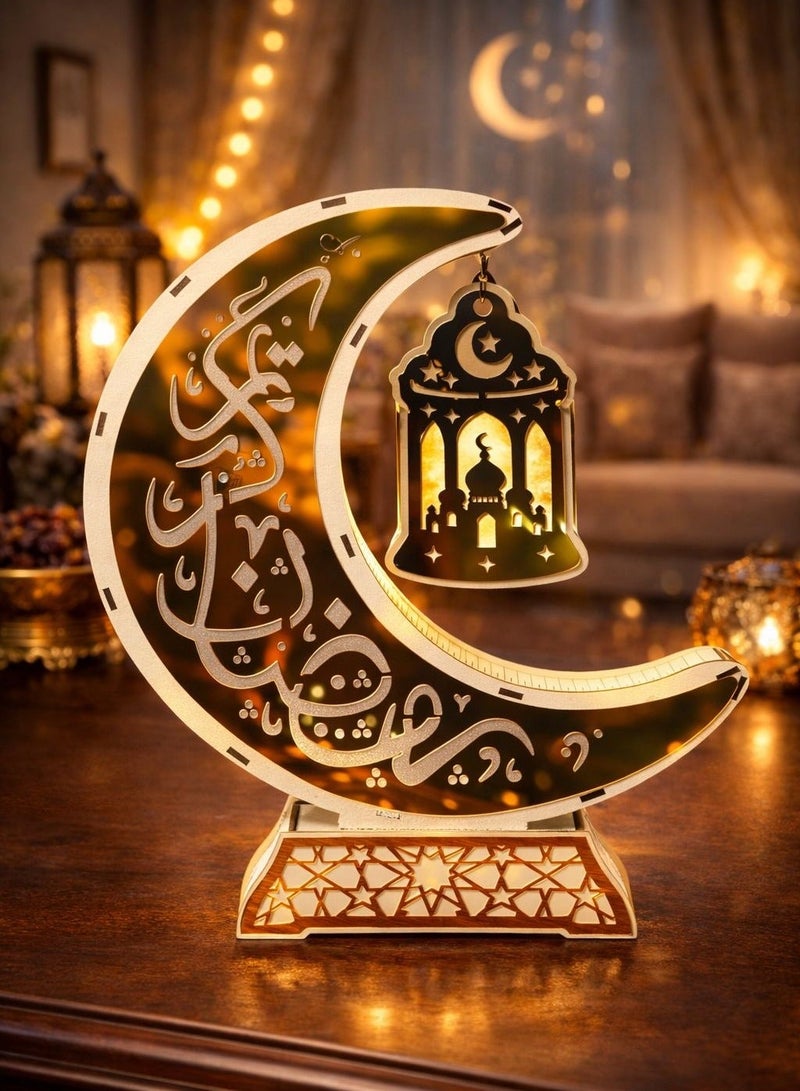 فانوس رمضان LED يعمل بالبطارية بزخارف الهلال والمسجد – مصباح ديكور إسلامي للمنزل من Roman Gifts
